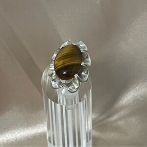 Vintage Sterling Silver Ribbon Ruffle Edge Tiger's Eye Ring 925 Size‎ 5.5 Unique